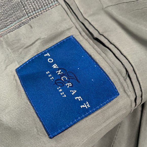 Vintage Mens Towncraft Suit Wool Blazer Cream Black 2 Button Size 42L W36 Jacket - Picture 4 of 16